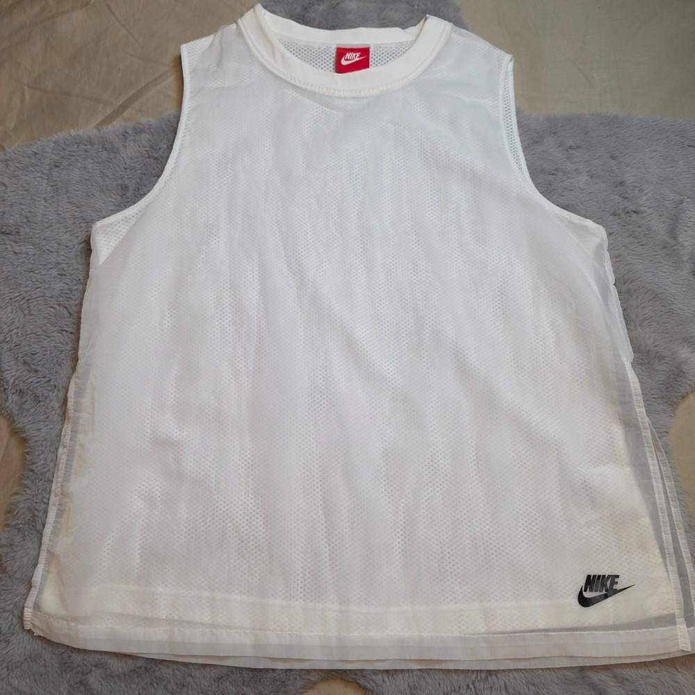 Nike Mesh Layered Sleeveless Tank Top White Size Medium